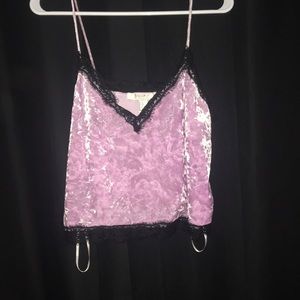 Spaghetti strap pink velvet tank top